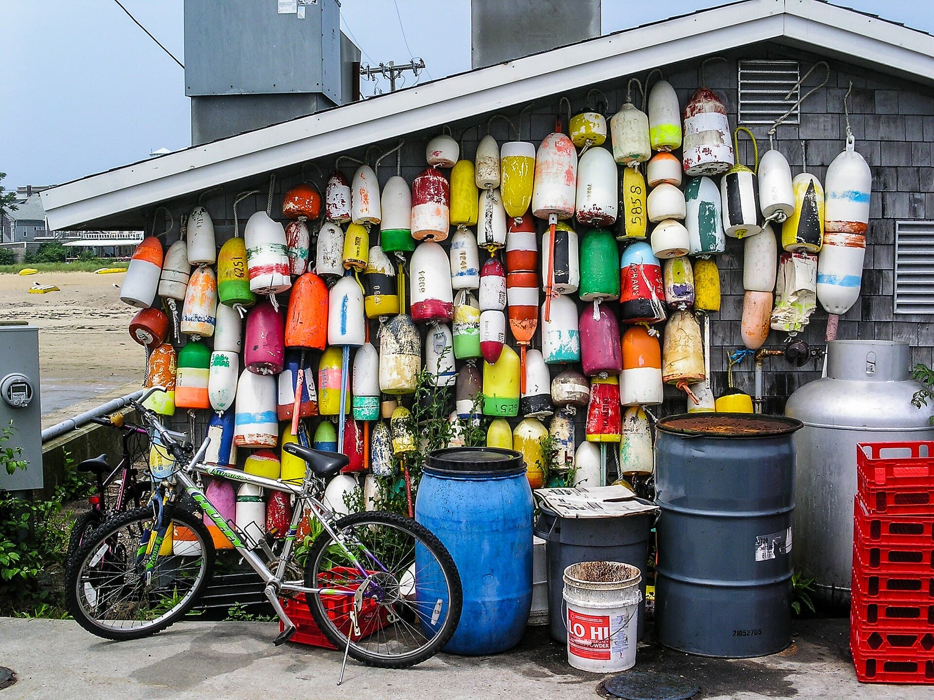 Lobster buoys on a fishing shack in Provincetown