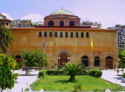 A Byzantine church with a broad dome in central Thessaloniki