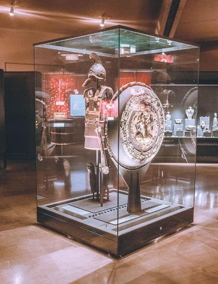 Royal burial artifacts displayed inside the Museum of the Royal Tombs at Aigai