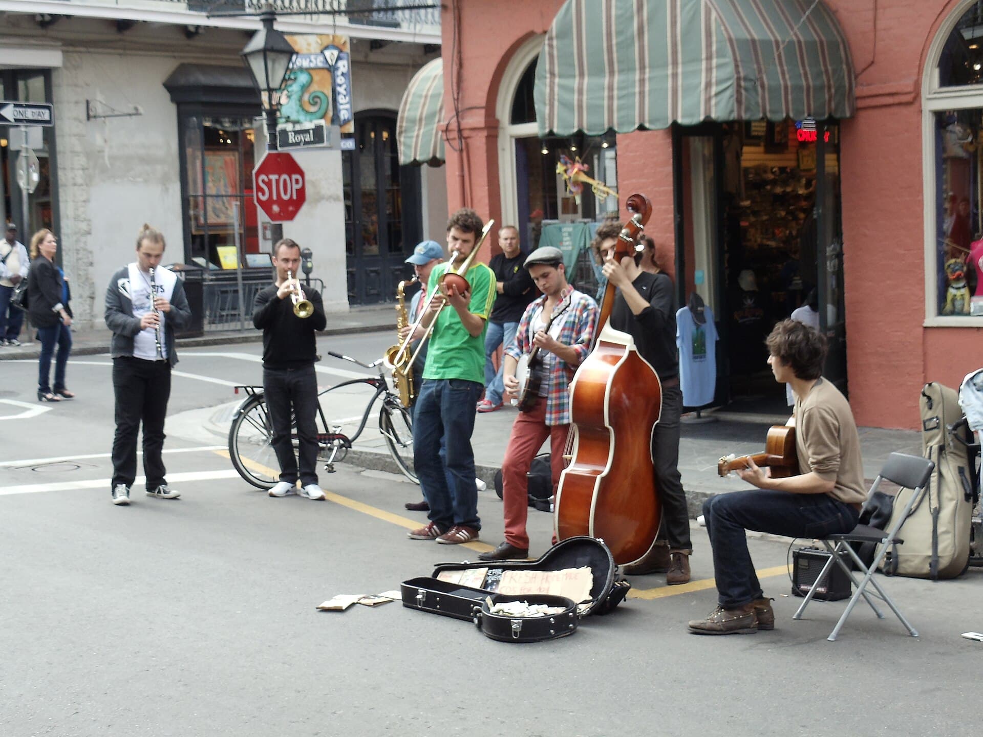 Street jazz band performing on Royal Street in the French Quarter