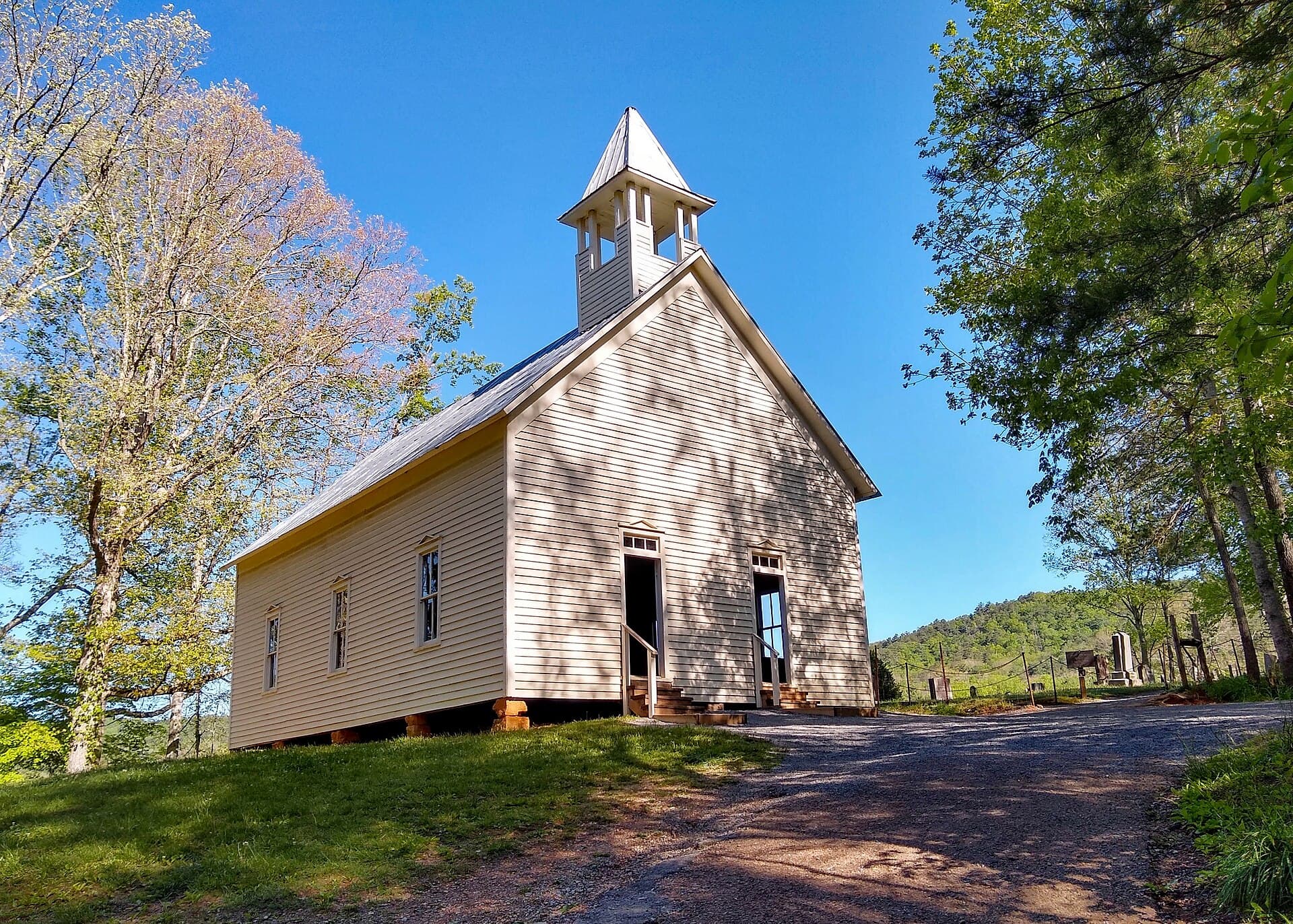 White frame Methodist Church in Cades Cove