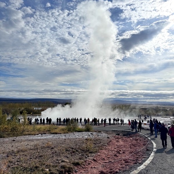 The Strokkur geyser erupting in the Haukadalur geothermal field